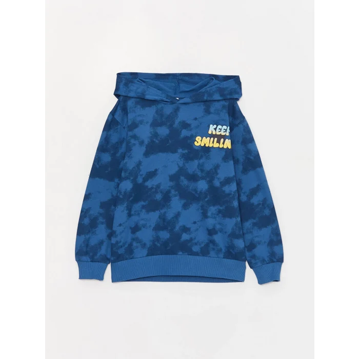 LCW Kids Mavi Rahat Kalıp Baskılı Erkek Çocuk Hoodie