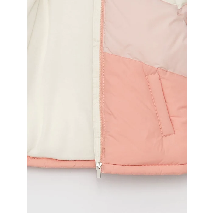 LCW Kids Mercan Kapüşonlu Renk Bloklu Kız Çocuk Şişme Mont