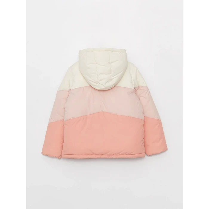 LCW Kids Mercan Kapüşonlu Renk Bloklu Kız Çocuk Şişme Mont