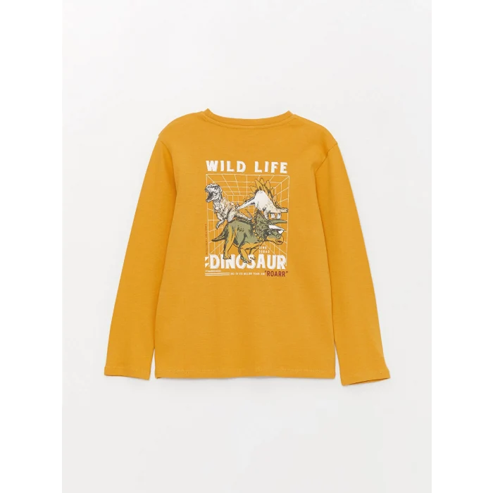 LCW Kids Sarı Bisiklet Yaka Baskılı Uzun Kollu Erkek Çocuk Tişört