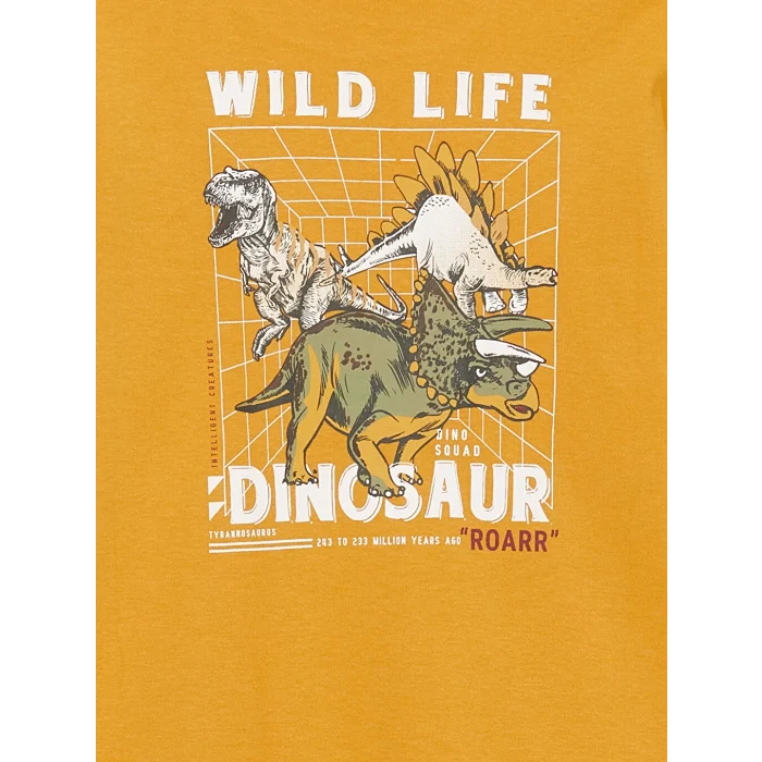 LCW Kids Sarı Bisiklet Yaka Baskılı Uzun Kollu Erkek Çocuk Tişört