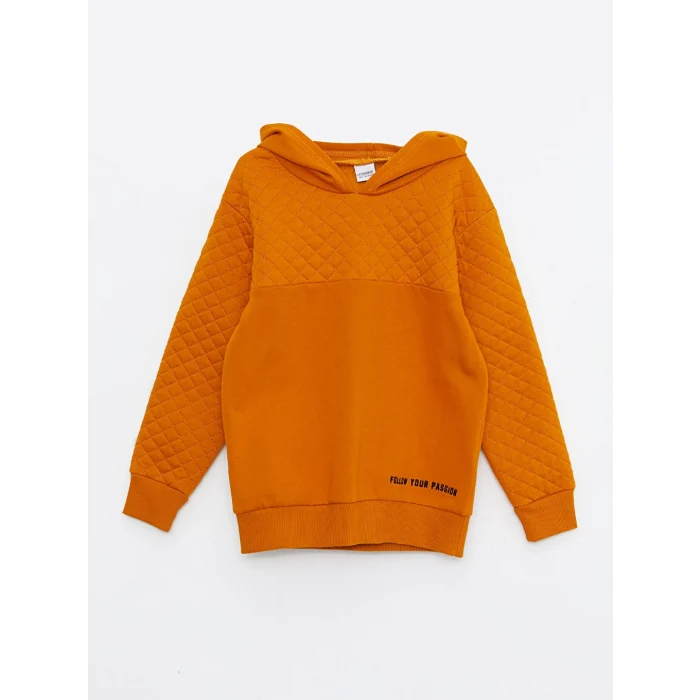 LCW Kids Sarı Kapüşonlu Kapitone Desenli Uzun Kollu Erkek Çocuk Sweatshirt