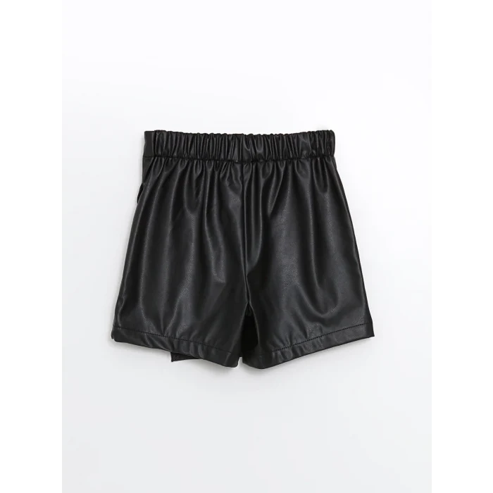 LCW Kids Siyah Beli Lastikli Deri Görünümlü Kız Çocuk Şort Etek