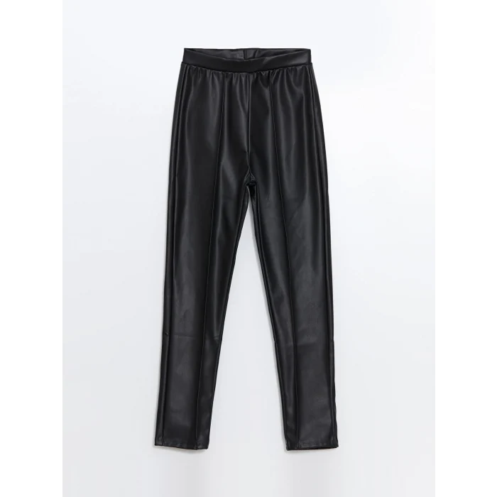 LCW Kids Siyah Beli Lastikli Deri Görünümlü Kız Çocuk Tayt