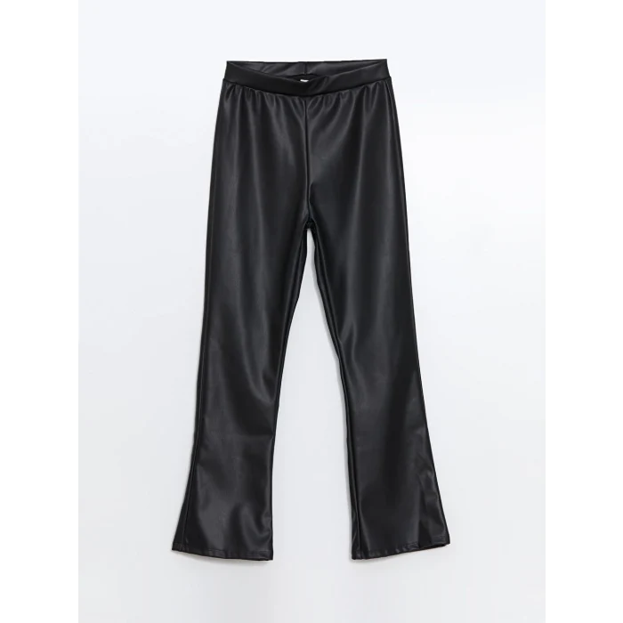 LCW Kids Siyah Beli Lastikli Deri Görünümlü Kız Çocuk Tayt