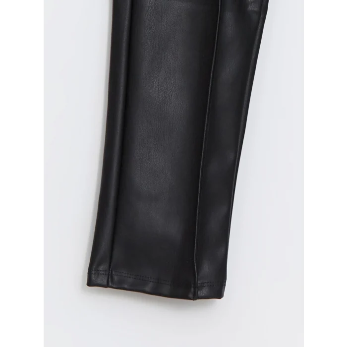 LCW Kids Siyah Beli Lastikli Deri Görünümlü Kız Çocuk Tayt