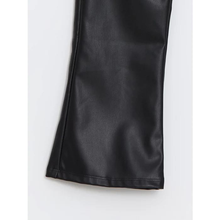 LCW Kids Siyah Beli Lastikli Deri Görünümlü Kız Çocuk Tayt