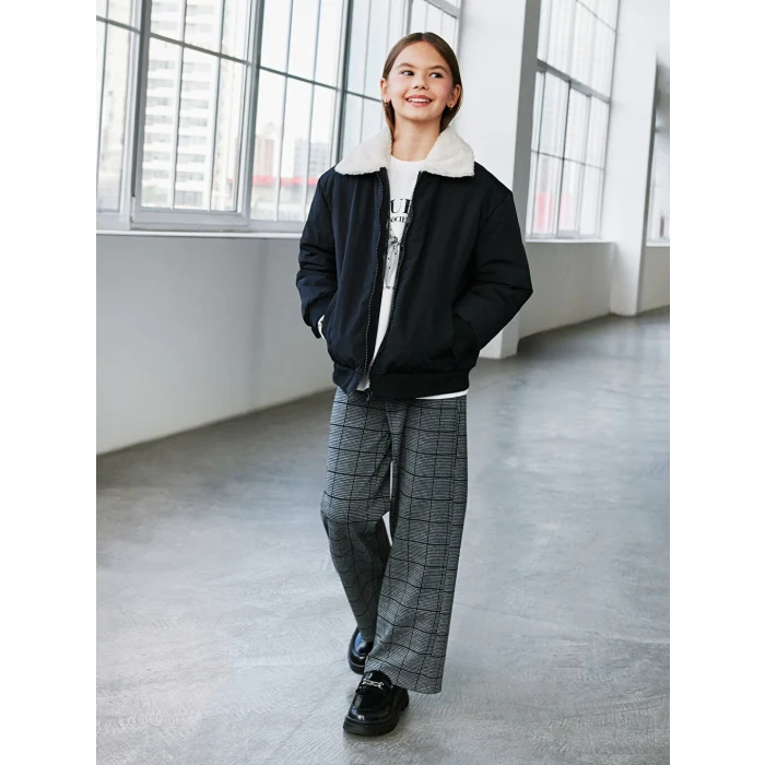 LCW Kids Siyah Beli Lastikli Ekose Kız Çocuk Pantolon