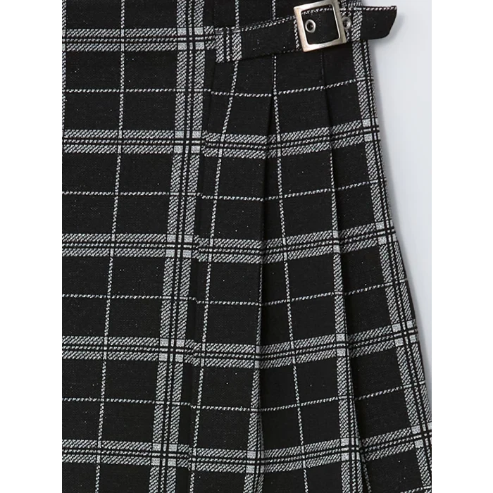 LCW Kids Siyah Beli Lastikli Ekose Kız Çocuk Şort Etek