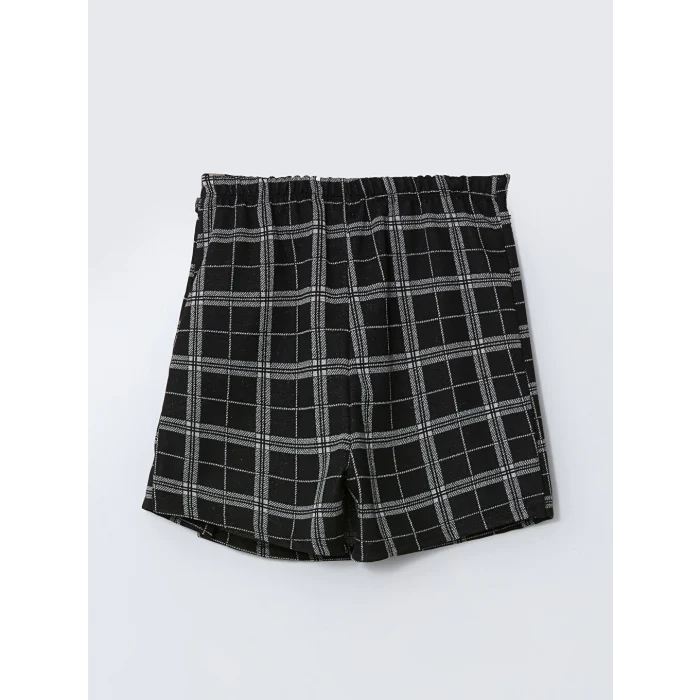 LCW Kids Siyah Beli Lastikli Ekose Kız Çocuk Şort Etek