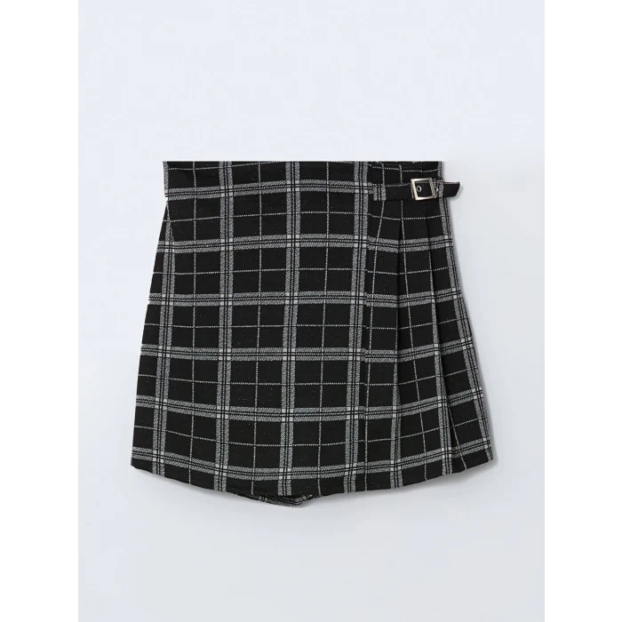 LCW Kids Siyah Beli Lastikli Ekose Kız Çocuk Şort Etek