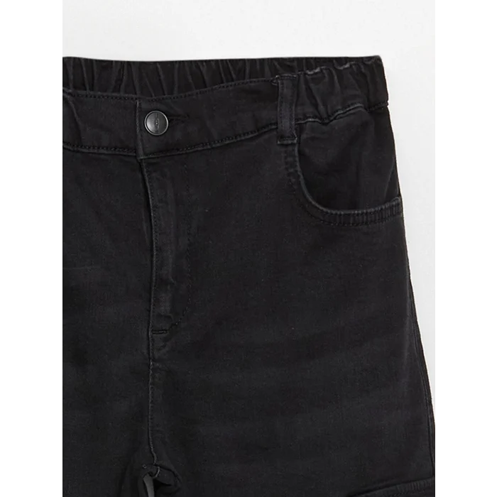LCW Kids Siyah Beli Lastikli Erkek Çocuk Kargo Jean Pantolon