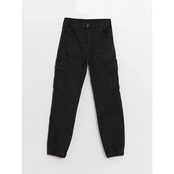 LCW Kids Siyah Beli Lastikli Erkek Çocuk Kargo Jean Pantolon