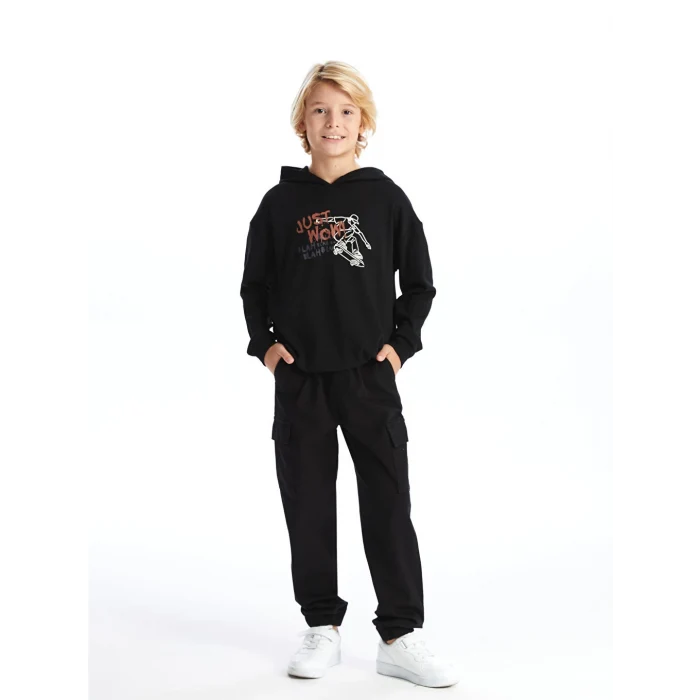 LCW Kids Siyah Beli Lastikli Erkek Çocuk Kargo Jogger Pantolon
