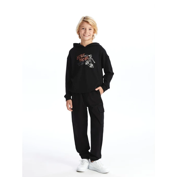 LCW Kids Siyah Beli Lastikli Erkek Çocuk Kargo Jogger Pantolon