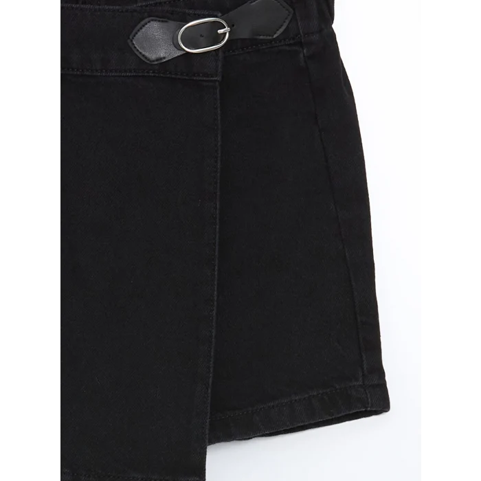 LCW Kids Siyah Beli Lastikli Kız Çocuk Jean Şort Etek