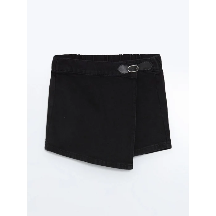LCW Kids Siyah Beli Lastikli Kız Çocuk Jean Şort Etek