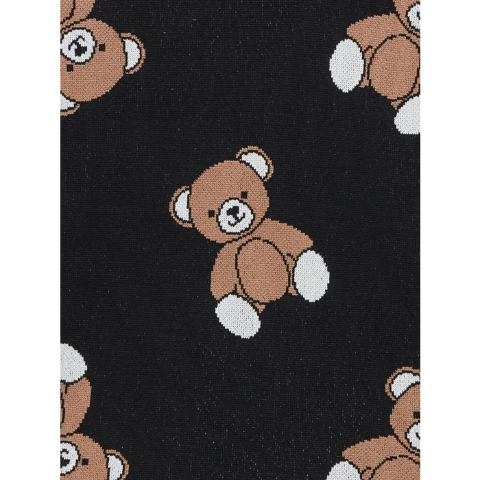 LCW Kids Siyah Bisiklet Yaka Ayı Teddy Desenli Kız Çocuk Triko Kazak