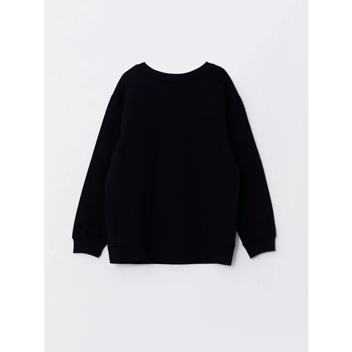 LCW Kids Siyah Bisiklet Yaka Baskılı Uzun Kollu Erkek Çocuk Sweatshirt