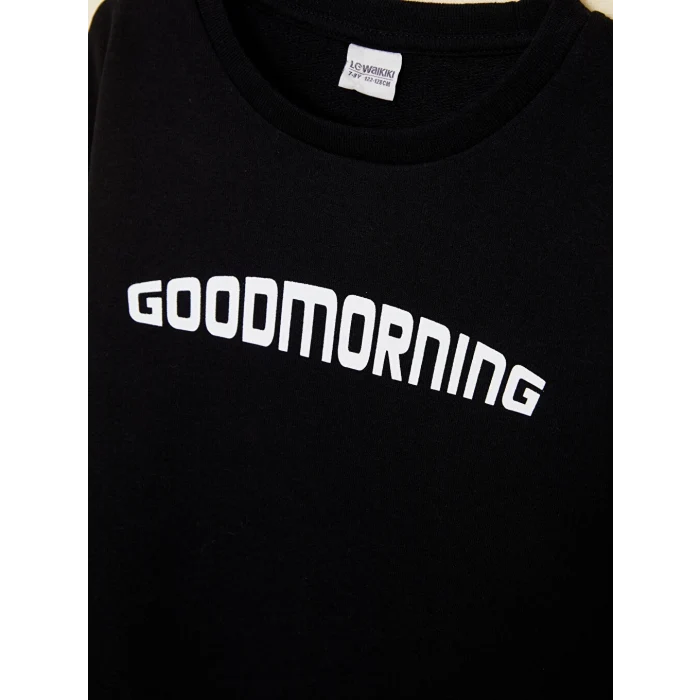 LCW Kids Siyah Bisiklet Yaka Baskılı Uzun Kollu Erkek Çocuk Sweatshirt