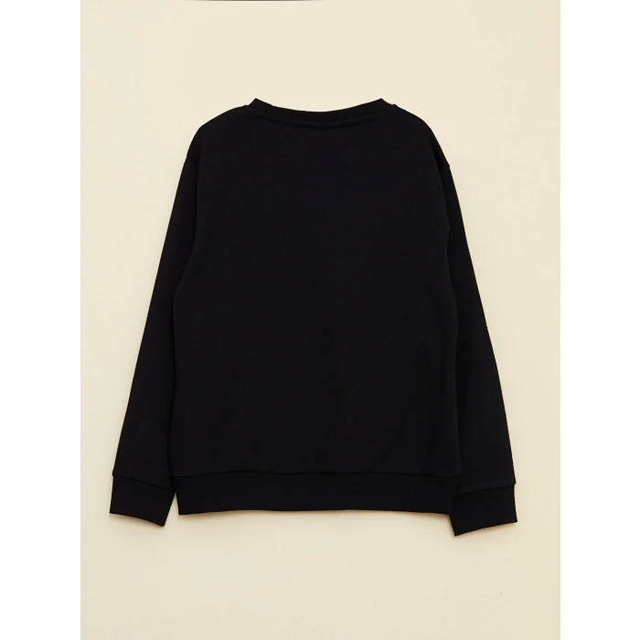 LCW Kids Siyah Bisiklet Yaka Baskılı Uzun Kollu Erkek Çocuk Sweatshirt