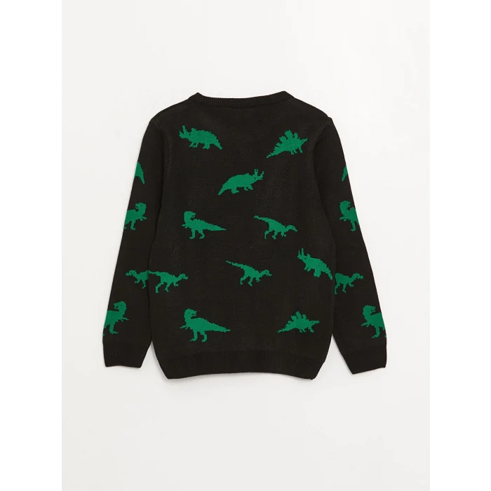 LCW Kids Siyah Bisiklet Yaka Desenli Uzun Kollu Erkek Çocuk Triko Kazak