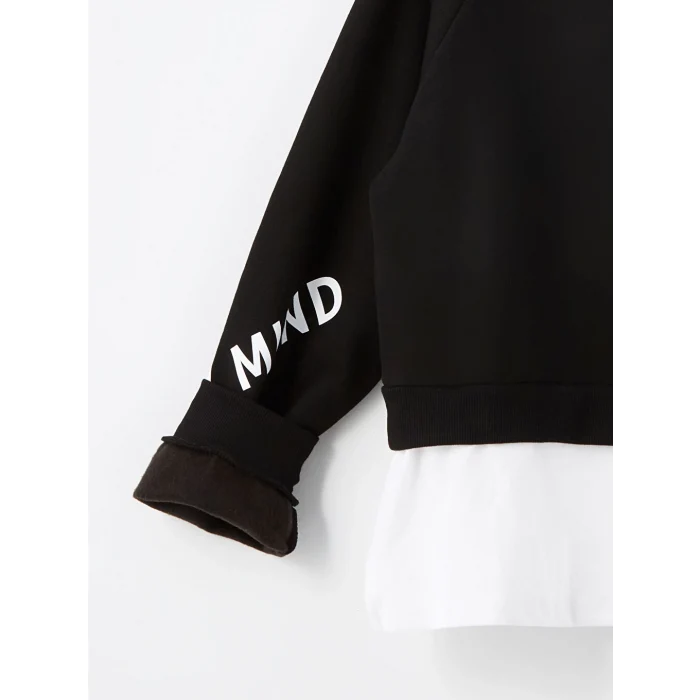 LCW Kids Siyah Bisiklet Yaka Kız Çocuk Kalın Sweatshirt