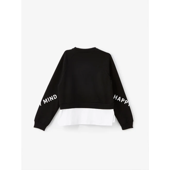 LCW Kids Siyah Bisiklet Yaka Kız Çocuk Kalın Sweatshirt