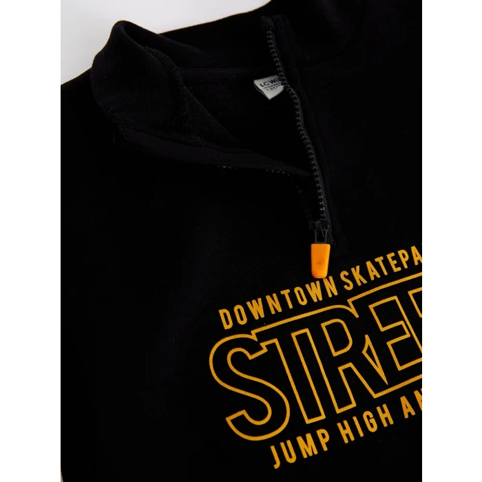 LCW Kids Siyah Dik Yaka Baskılı Uzun Kollu Erkek Çocuk Sweatshirt