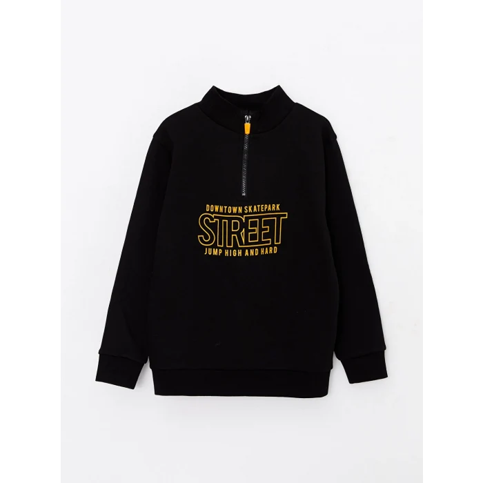LCW Kids Siyah Dik Yaka Baskılı Uzun Kollu Erkek Çocuk Sweatshirt