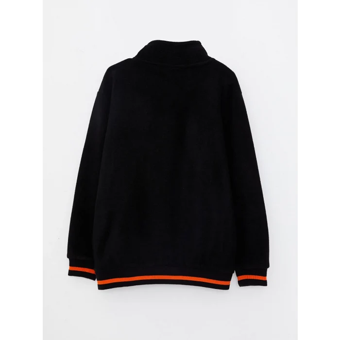 LCW Kids Siyah Dik Yaka Nakışlı Uzun Kollu Polar Erkek Çocuk Sweatshirt