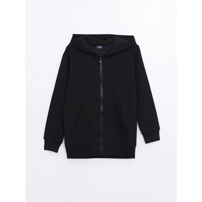 LCW Kids Siyah Kapüşonlu Erkek Çocuk Kalın Fermuarlı Sweatshirt