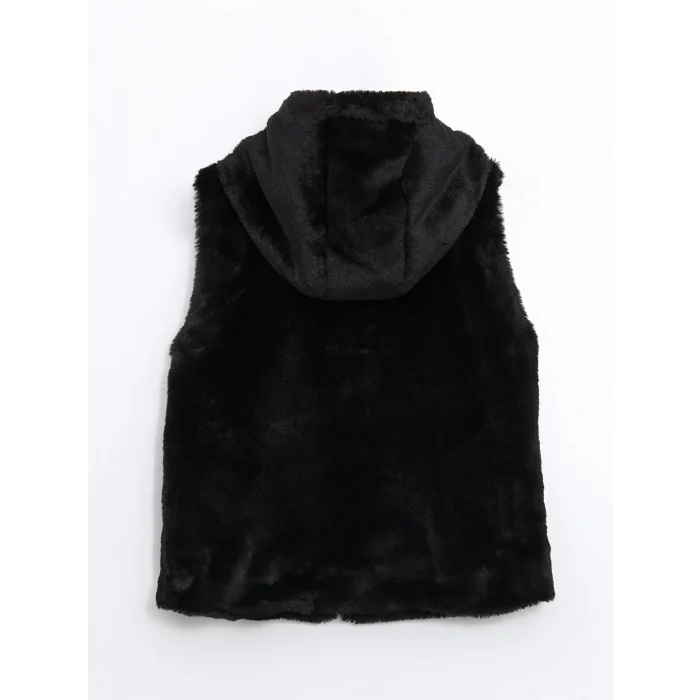 LCW Kids Siyah Kapüşonlu Kız Çocuk Suni Kürk Yelek