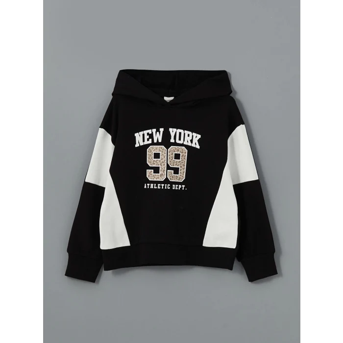 LCW Kids Siyah Kapüşonlu Kız Çocuk Sweatshirt