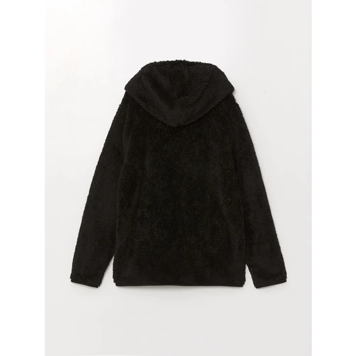 LCW Kids Siyah Kapüşonlu Pelüş Kız Çocuk Fermuarlı Sweatshirt