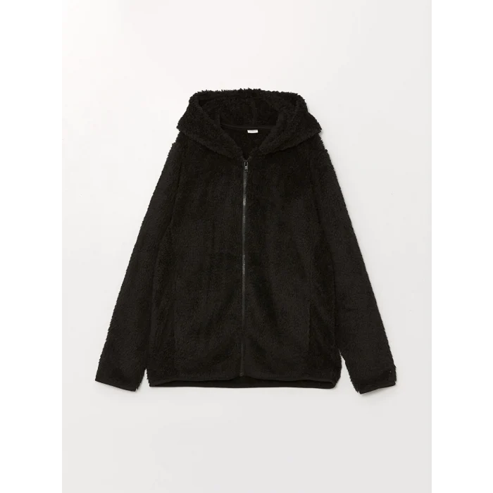 LCW Kids Siyah Kapüşonlu Pelüş Kız Çocuk Fermuarlı Sweatshirt