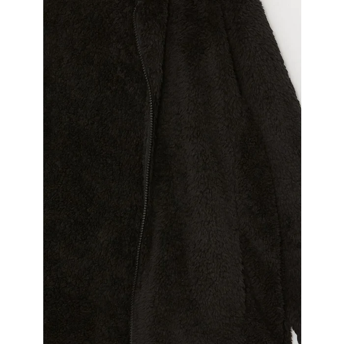 LCW Kids Siyah Kapüşonlu Pelüş Kız Çocuk Fermuarlı Sweatshirt