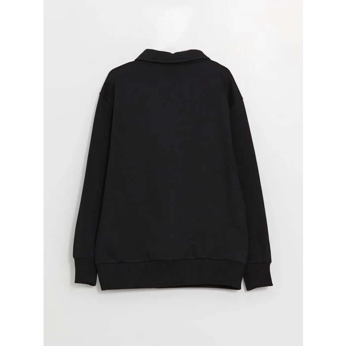 LCW Kids Siyah Polo Yaka Baskılı Uzun Kollu Erkek Çocuk Sweatshirt
