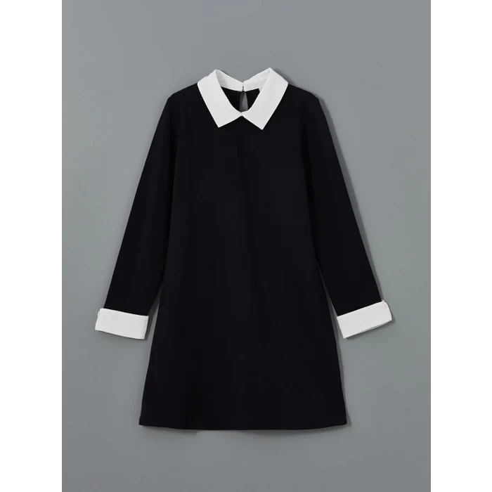 LCW Kids Siyah Polo Yaka Kız Çocuk Elbise