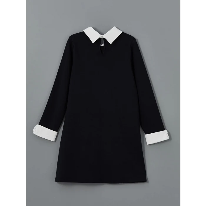 LCW Kids Siyah Polo Yaka Kız Çocuk Elbise