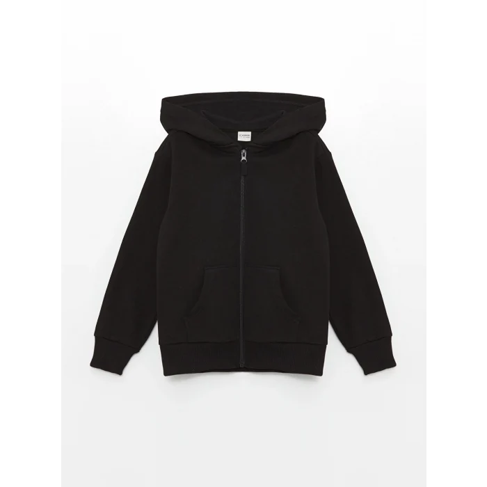 LCW Kids Siyah Uzun Kollu Kız Çocuk Kalın Fermuarlı Sweatshirt