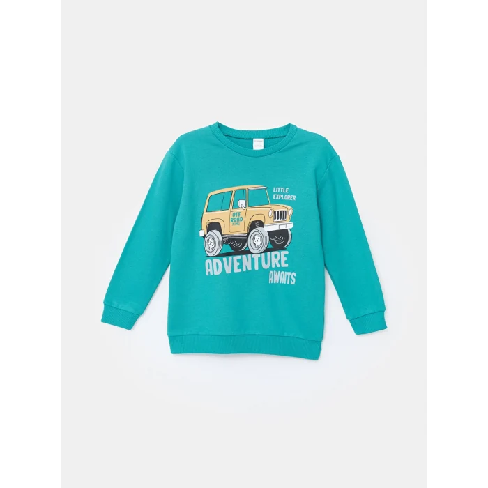 LCW Kids Turkuaz Bisiklet Uzun Kollu Baskılı Erkek Bebek Sweatshirt ve Eşofman Alt 2li Takım