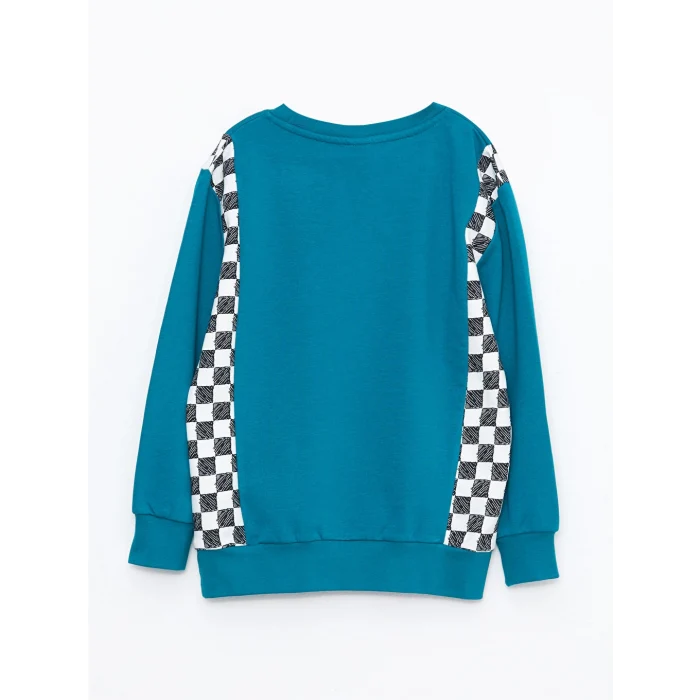 LCW Kids Turkuaz Bisiklet Yaka Baskılı Uzun Kollu Erkek Çocuk Sweatshirt