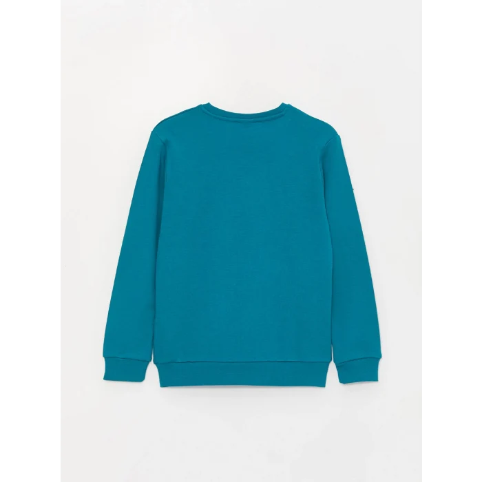 LCW Kids Turkuaz Bisiklet Yaka Baskılı Uzun Kollu Erkek Çocuk Tişört