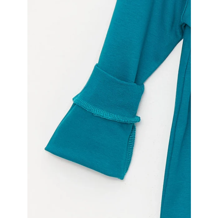 LCW Kids Turkuaz Bisiklet Yaka Baskılı Uzun Kollu Erkek Çocuk Tişört