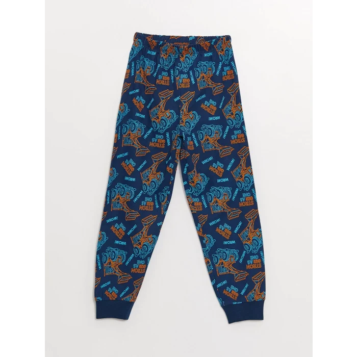 LCW Kids Turuncu Bisiklet Yaka Baskılı Uzun Kollu Erkek Çocuk Pijama Takımı