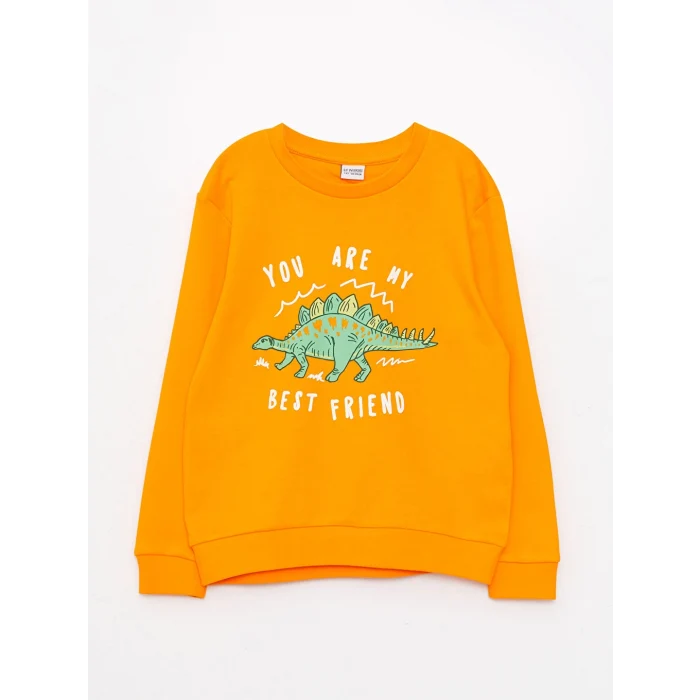 LCW Kids Turuncu Bisiklet Yaka Baskılı Uzun Kollu Erkek Çocuk Tişört