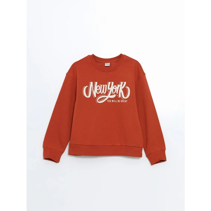 LCW Kids Turuncu Bisiklet Yaka Kız Çocuk Sweatshirt