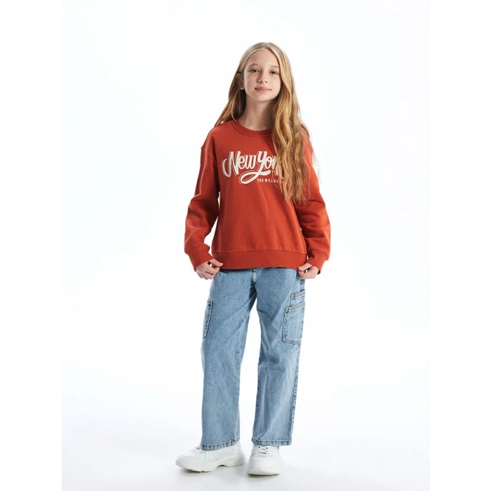 LCW Kids Turuncu Bisiklet Yaka Kız Çocuk Sweatshirt