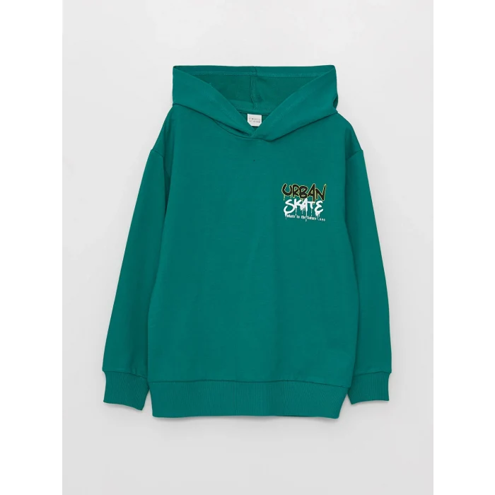 LCW Kids Yeşil Baskılı Uzun Kollu Erkek Çocuk Hoodie